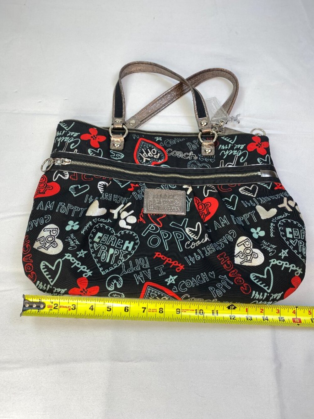 Coach Poppy Graffiti Heart Tote Y2K Canvas Shoulder Bag Purse | Roxie ❤️ - Picture 11 of 13